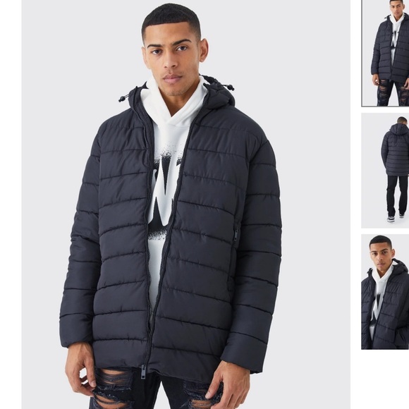 BoohooMAN Quilted Longline Puffer with Hood‎ - Picture 1 of 4